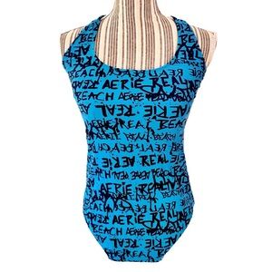 Aerie Blue Graphic Print One-Piece Swimsuit